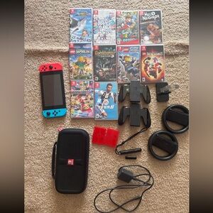 Nintendo Switch Console with Red and Blue Controllers